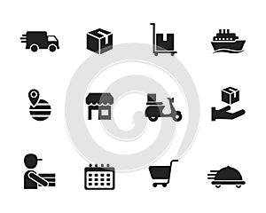 Set of delivery icon with solid black color