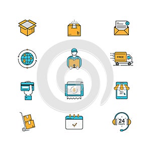 Set of delivery, online shopping and e-commerce icons.