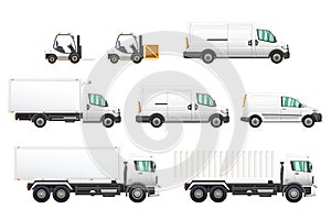 Set of delivery and transportation vehicles illustrations.