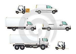 Set of delivery and transportation vehicles illustrations.