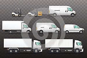 Set of delivery and transportation vehicles illustrations.