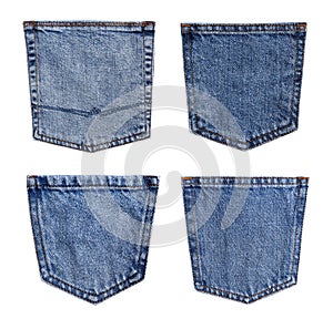 Set with denim pockets on white background background