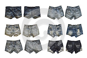 Set of denim shorts for female isolated on white background