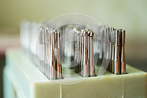 Set of dental drills closeup, selective focus