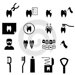 Set of Dental icons in silhouette style, vector