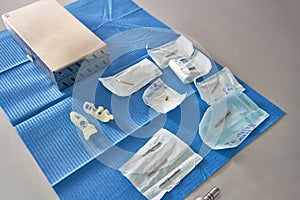 Set of dental instruments in sterile sealed packaging