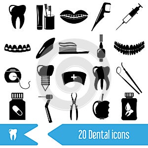 Set of dental theme black icons