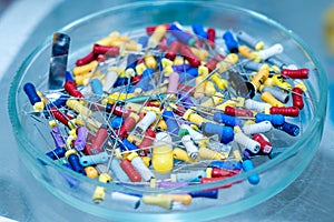 Set of dental tools in the dental office. Dentistry