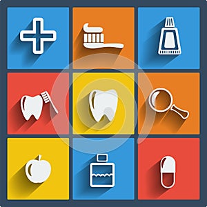 Set of 9 dental web and mobile icons. Vector.