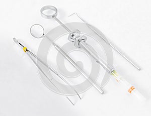Set of dentist tools on white, Health conceptual image