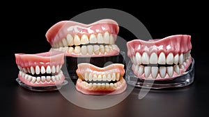 A set of dentures. Closeup of dental prosthesis with gum.