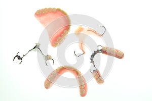 Set of dentures on white background