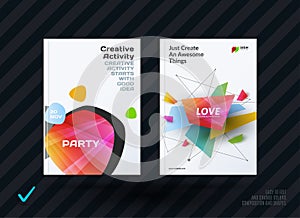 Set of design brochure, abstract annual report, horizontal cover layout, flyer in A4 with vector colourful rounded