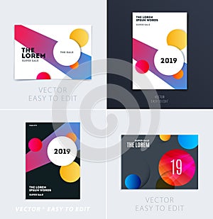 Set of Design of brochure soft template cover. Colourful modern abstract, annual report with shapes for branding.