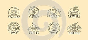 Set of design decorations for packaging coffee. Vector vintage product label template