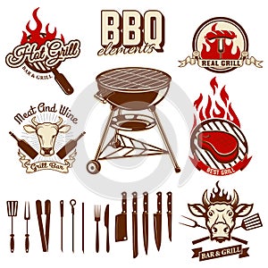 Set of design elements for bbq and grill labels. Set of kitchen