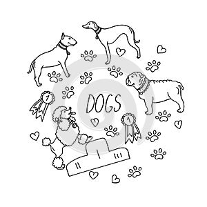 Set of design elements - dog breeds, awards, heart