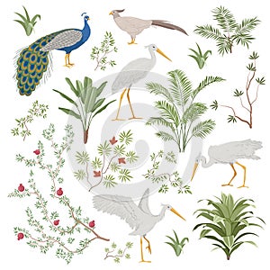 Set of design elements for exotic Chinoiserie