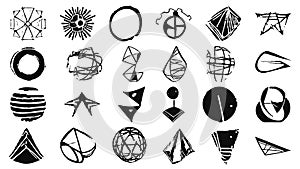 Set of design elements in grunge style. Irregular shapes and rough edges. Clipart for website or t-shirt