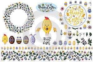 Set with  design elements isolate on white for easter and spring flyers, advertisments, announcements.