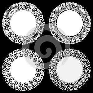 Set of design elements, lace round paper doily, lacy snowflake, greeting element package