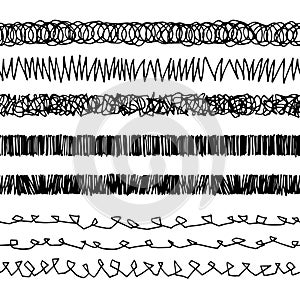 A set of design elements, seamless pattern for frames and borders. Hand drawn doodles.