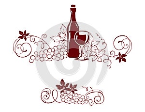 Set design elements - vine and a wine bottle