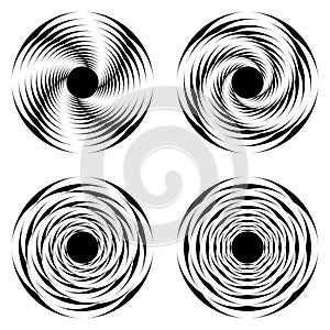 Set of design monochrome spiral movement illusion icons