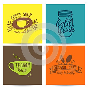 Set design template menu, card, poster with retro vintage logos for coffee shop, tea bar.