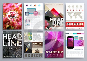 Set of Design Templates for Brochures, Flyers, Mobile Technologies, Applications, and Online Services, Typographic