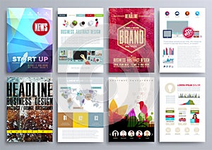 Set of Design Templates for Brochures, Flyers, Mobile Technologies, Applications, and Online Services, Typographic