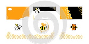 Set of design templates for business card background. Bee logos for honey company.