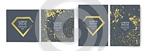 Set of design templates with golden texture background..Suitable for wedding invitations, VIP events and parties, covers,