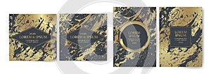 Set of design templates with golden texture, marble effect. Golden and grey background with luxury look