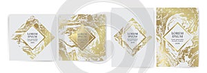 Set of design templates with golden texture, marble effect. Golden and white background with luxury look