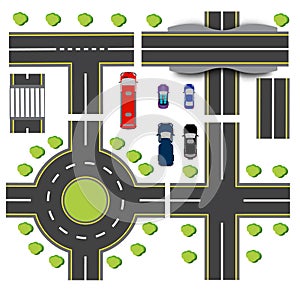 Set design of transport interchanges. Intersections of different highway. Roundabout Circulation. Transport. Bridge photo