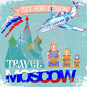 Set for design, travel to Moscow. vector illustration