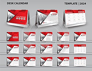 Set Desk Calendar 2024 template and desk calendar 3d mockup, Calendar 2025-2026 template, Stationery, planner, wall calendar 2024