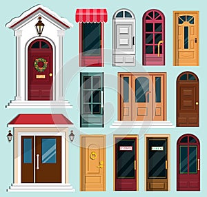 Set of detailed colorful front doors