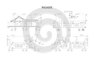 Set of detailed facade elements with measurements, architecture photo