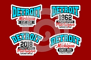 Set Detroit Michigan vintage college varsity badge labels