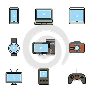 Set of device icon with filled line design