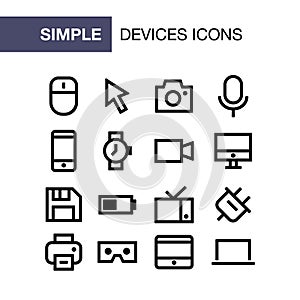 Set of device icons for simple flat style ui design