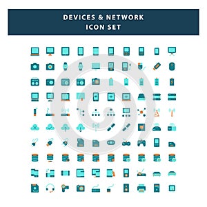 Set of Devices and Network icon with flat style design vector