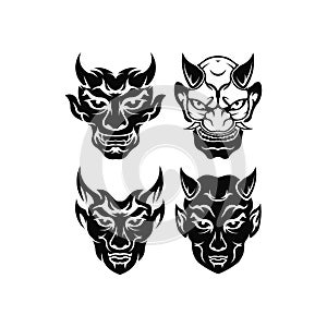 Devil head or Lucifer demon face with horns