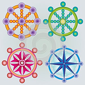 Set of Dharma Wheels - Buddhism Symbol - Colors