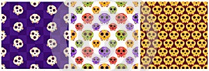 Set of Dia de Muertos Seamless Pattern Illustration with Day of the Dead and Skeleton Element in Mexican Design