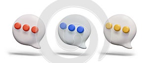 Set of dialog boxes with three dots of different colors. Speech bubble