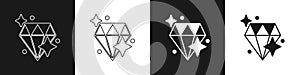 Set Diamond icon isolated on black and white background. Jewelry symbol. Gem stone. Vector