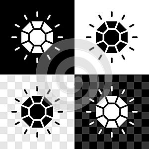 Set Diamond icon isolated on black and white, transparent background. Jewelry symbol. Gem stone. Vector